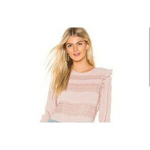 Anthropologie Velvet Blush Pink Lace Ruched Long Sleeve Top Size XS Romantic